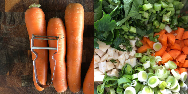 Gemüsepaste Suppengemüse Karotten Sellerie Zwiebel Rezept schälen schneiden